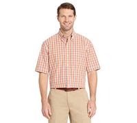 Arrow Men's Hamilton Poplins Short Sleeve Button Down Plaid Shirt, Orange Rust, Medium
