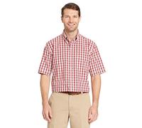 Arrow Men's Hamilton Poplins Short Sleeve Button Down Plaid Shirt, Rhubarb, Medium