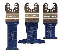 Arrow OSC101VP-3 Multi-Material Oscillating Tool Blade Variety Pack for Copper Pipe, Wood, PVC, Drywall, Universal, Fits Most Multitools, 1 ¼″, 1 ⁵⁄₁₆″, and 2 ½″, 3-Pack