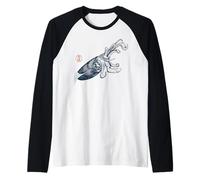 Arrow Squid - Japanese Style with Kanji Stamp Raglan Baseball Tee