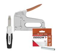 Arrow T25KIT Heavy Duty Round Crown Wire & Cable Staple Gun Kit with Staple Puller and 1100 T25 Round Crown Staples