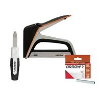 Arrow T25XKIT Round Crown Wire & Cable Staple Gun Kit with Staple Puller and 1100 T25 Round Crown Staples