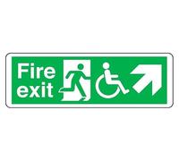 Arrow top right Fire exit - safety sign - 1.2mm Rigid plastic for indoor/outdoor usage (600mm x 200mm) Viewing Distance within 14m.
