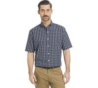 Arrow USA 1851 Men's Hamilton Poplins Short Sleeve Button Down Plaid Shirt, Navy Blazer 1, L
