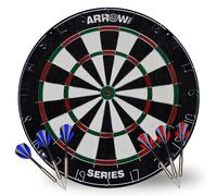 Arrow180 Bristle Dartboard Tournament Set, Natural Sisal Board Official Specifications, 2 x 18g Steel Darts Sets, Round Wire System, Adjustable Number Ring, Black/White/Red/Green