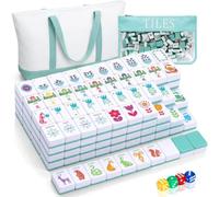 Arrowbash 1.2" American Mahjong Tile Set 168 Complete Mahjong Acrylic Engraved Tiles with 2 Portable Carrying Bags and Dice For Adult Collection Beginners Gift (Scandinavian Folk Art,Mint Green)