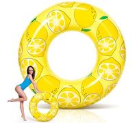 Arrowbash 1 Pcs Large Swim Ring for Adults 39. 37 Inches Pool Inner Tubes Water Ripple Print Ring Pool Tube Float Green Blue White Swim Float for Adults Summer Beach Party Supplies (Lemon)
