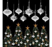 Arrowbash 12 Pcs Clear Glass Christmas Ornaments Balls Clear Blown Glass Christmas Tree Hanging Ornaments Glass Bubble Shiny Iridescent Drop Decoration for Christmas Tree Holiday(Bauble Ball)