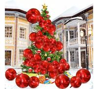 Arrowbash 150 Pcs Christmas Giant Red Foil Balloons 10'' 15'' 18'' 22'' 32'' 4d Mirror Sphere Red Metallic Balloons with 65.5 ft Thin Iron Wire for Christmas New Year Anniversary Outdoor Decorations