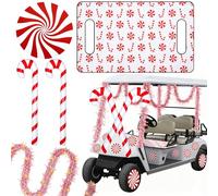 Arrowbash 16 Pcs Christmas Golf Cart Parade Decorations Candy Christmas Tinsel Garlands Inflatable Candy Balloons Wheel Sticker Golf Cart Seat Cushion for Xmas Party Supplies Decor