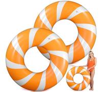 Arrowbash 2 Pcs 47 Inch Large Inflatable Pool Floats Jumbo Swimming Ring Donut Float Tubes for Adult Size Striped Pool Rings for Summer Halloween Beach Hawaii Wedding Party Favors(Orange,White)