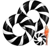 Arrowbash 2 Pcs 47 Inch Large Inflatable Pool Floats Jumbo Swimming Ring Donut Float Tubes for Adult Size Striped Pool Rings for Summer Halloween Beach Hawaii Wedding Party Favors(Black,White)