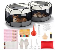Arrowbash 2 Room Whelping Box for Dogs and Puppies, 63"x 31"x 24" 2 in 1 Pop Up Whelping Box Puppy Birthing kit, Portable Foldable Birthing, Detachable into 2 Playpen Small Medium Dogs Indoor Outdoor