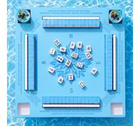 Arrowbash 24 x 24 Inch Floating Mahjong Table for Pool Float Mah Jong Board with Drinks Holders for Swimming Pool and Hot Tub Floating Card Games Tray for Dominoes Summer Beach Party Supplies (Blue)