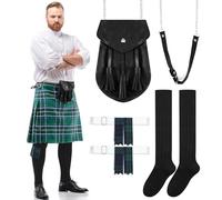 Arrowbash 3 Pcs Traditional Men's Scottish Kilt Accessory Include Kilt Hose Flashes Black Socks and Sporran with Chain Belt for Wedding Beltane Celtic Festivals Highland Games