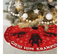 Arrowbash 48 Inch Krampus Christmas Tree Skirt Large Christmas Tree Skirt Red Vintage Xmas Mat Winter Holiday Party Ornaments Indoor Outdoor Home Decoration
