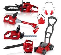 Arrowbash 7 Pieces Toy Leaf Blower Lawn Trimmer Toy Chainsaw Lawn Mower Set, Battery Set with Masks and Earmuffs, Garden Tool Set, Toys, Garden Tools for Christmas