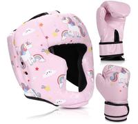 Arrowbash Boxing Headwear and Gloves Set for Kids Teens MMA Beginners Pink Unicorn Boxing Gloves and Wrestling Headwear Boxing Sparring Gear for Boxing Kickboxing Muay