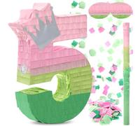 Arrowbash Number 5 Piñata Pink and Green Birthday Decorations Witch Themed Party Favor with Stick Blindfold and Confetti, Your Birth Day Gift for Kids Girls Boys, 15.9 x 11 x 2.7''