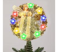 Arrowbash Vintage Silver Tinsel Star Christmas Tree Topper Silver Retro Tree Topper Star Lighted Decor Multicolor Lights Light up Xmas Decorations for Home Xmas Treetop Party Decoration(Angel)