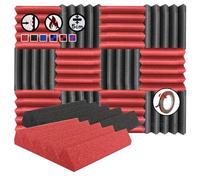 Arrowzoom 12 Acoustic Panels Wedge Sound Absorbing Acoustic Treatment Tiles 25x25x5cm Recording Studio Noise Cancellation 26kg/m3 High Density Walls Dampening Foam Fire Retardant Red Black 1134