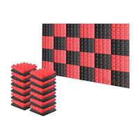 Arrowzoom 24 Acoustic Panels Pyramid Sound Absorbing Acoustic Treatment 25x25x5cm Recording Studio Noise Cancellation 26kg/m3 High Density Acoustical Dampening Fire Retardant 1034 BLACK RED