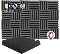 Arrowzoom 24 Acoustic Panels Wedge Sound Absorbing Acoustic Treatment Tiles 25x25x5cm Recording Studio Noise Cancellation 26kg/m3 High Density Acoustical Walls Dampening Foam Fire Retardant 1134 BLACK