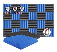 Arrowzoom 24 Acoustic Panels Wedge Sound Absorbing Acoustic Treatment Tiles 25x25x5cm Recording Studio Noise Cancellation 26kg/m3 High Density Walls Dampening Foam Fire Retardant Blue Black 1134