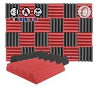 Arrowzoom 24 Acoustic Panels Wedge Sound Absorbing Acoustic Treatment Tiles 25x25x5cm Recording Studio Noise Cancellation 26kg/m3 High Density Acoustical Walls Dampening Fire Retardant Red Black 1134