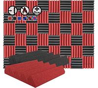 Arrowzoom 48 Acoustic Panels Wedge Sound Absorbing Acoustic Treatment Tiles 25x25x5cm Recording Studio Noise Cancellation 26kg/m3 High Density Walls Dampening Foam Fire Retardant Red Black 1134
