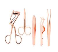 Arroyner 5 Pieces Eyelash Applicator Tool False Eyelashes Applicator Eyebrow Curler Eyebrow Scissors (Rose Golden)