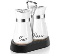 Arrozon White Salt and Pepper Shakers Set with Holder,4 oz kitchen accessories and decor for Restaurant, Wedding, Housewarming Gifts Refillable Design (White), 20240122.01