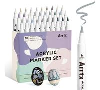 Arrtx 30 Grey-Tone Acrylic Paint Markers, Brush Tip Pens | Fast-Drying, Non-Toxic Paint Pens for Rock Painting, Glass Marking, Wood, Fabric & DIY Crafts
