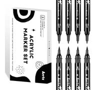 Arrtx 8 Pack Black Acrylic Paint Pens, Dual Tip Acrylic Paint Markers for Rock Painting, Graffiti, Paper, Wood, Ceramic, Fabric, Glass, Canvas, Plastic, Metal, Stone and DIY Crafts