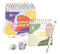 Arrtx Acrylic Paint Pens, 60 Colors for Rock Painting, Extra Brush Tip, 12 Metalic Color & 48 Regular color for Stone, Glass, Easter Egg, Wood and Fabric Painting-No Toxic,No Odor
