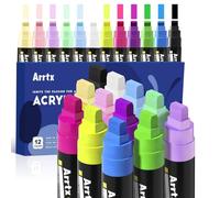 Arrtx Jumbo Acrylic Paint Markers - 12 Colors, 10mm Jumbo Felt Tip | Permanent Graffiti Pens for Rock Painting, Stones, Waterproof, Poster, Chalkboards, Windscreens, Outdoor Surfaces & Crafts