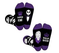 Arsemica Nightmare Before Halloween Socks for Women Men Couples, 2 Pack Funny Halloween Matching Socks for Friends Family Coworkers, Jack and Sally Cotton Knitted Sock - Pumpkin King & Scream Queen