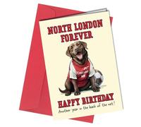 Arsenal FC Birthday Card Chocolate Labrador dog, Blank inside, Another year in the back of the net, Birthday card from the dog #1719