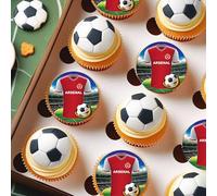 Arsenal Football Team Colours Personalised Edible Cake Topper and Matching Cupcake Toppers Printed on Icing Sheets, Round, Square, Costco, Cupcake Toppers - Happy Birthday (3. Cupcake toppers)