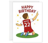 Arsenal Personalised Football Birthday Card - Custom Name & Number - A5 Greeting Card with Envelope - Red Kit Design, Ideal for Boys, Girls or FC Fans - Customisable Gift