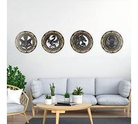 Arsey 4 Pack Viking Wooden Wall Art Nordic Thor's Hammer Wolf Fenrir Dragon Tree of Life Symbol Wall Sculptures Gifts for Men Living Room Bedroom Hallway and Stairs Decor, Yellow