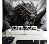 Arsey Large Dragon Tapestry Wall Hanging with Fiery Eyes, Fantasy Gothic fabric Tapestries, Aesthetic Spiritual Tapestry for room decor men, Grey/Black, 300 x 180 cm