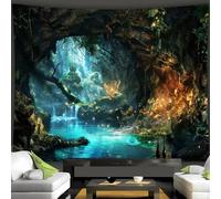 Arsey Magic Forest Tapestry Wall Hanging, Mystical Waterfall and Luminous Mushroom Design Aesthetic Tapestries Decor Living Room Bedroom, 150 x 130 cm