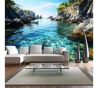 Arsey Mediterranean Landscape Wall Tapestry Hanging with Clear Water & Rocks, Blue Sea Bay Natural Tapestries for Bedroom Living Room Photography Background, 300 x 180 cm