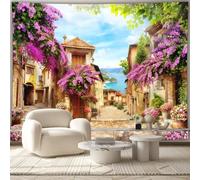 Arsey Mediterranean Wall Tapestry Hanging Blooming Bougainvillea Street Scene, Nature Landscape Tapestries Boho Decor Bedroom Cafe Living Room Background, 230 x 180 cm
