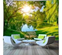 Arsey Natural Landscape Wall Tapestry Hanging, Park with Lake Sunny and Willow Tree Tapestries for Bedroom Living Room Decoration, Green, 230 x 180 cm