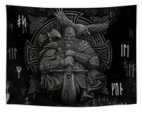 Arsey Norse Viking Tapestry Wall Hanging Gifts for Men, Odin Warrior Sword Axe Raven Tapestries Square Knot Tattoo Runes Bedroom Room Home Decor 150 X 130 CM