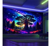 Arsey Tree Tapestry Forest Trippy UV-Reactive Wall Tapestry Glow In The Dark Stars Galaxy Blacklight Tapestry Aesthetic Tapestries Decor Bedroom, Blue, Extra Large, 300x180cm