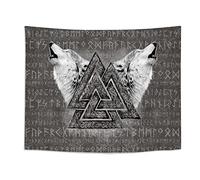 Arsey Viking Tapestry Wall Hanging Valknut Art Nordic Mythology Wolf Runes Aesthetic Tapestries for Bedroom Home Decor Boy Men, 200 X 150 CM