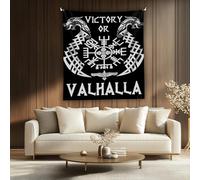 Arsey Viking Valhalla Tapestry Wall Hanging, Norse Mythology Design with Raven Dragon, Black and White, 150 x 100 cm